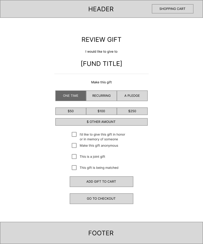 UCLA E-Commerce simplified donation page wireframe